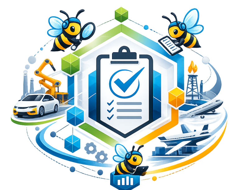 Internal Audit Software Illustration depicting industry, technology, and internal auditing with AuditHive